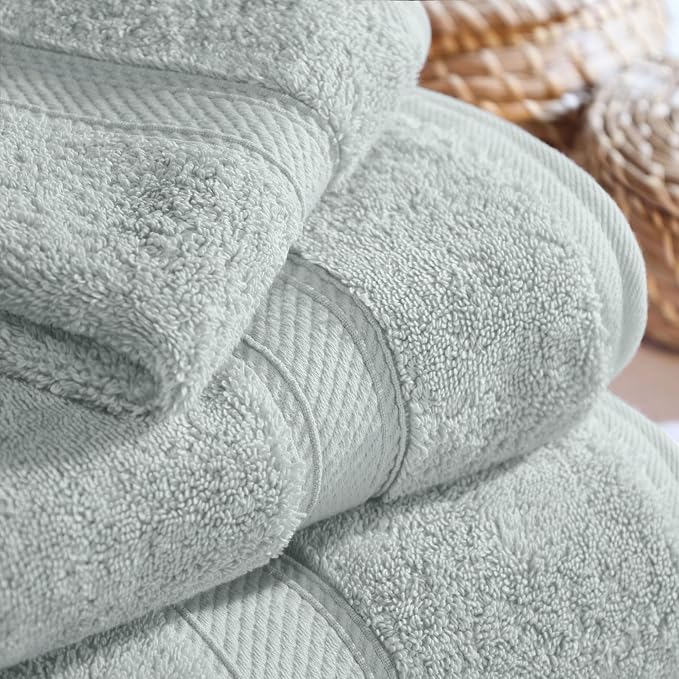 SUPERIOR Egyptian Cotton Ultra Plush & Absorbent, 3 Piece Set, Sea Foam | Quick Dry, Soft Luxury Towel Set, Bath Essentials, Guest Bath, Spa, 1 Bath, 1 Hand, 1 Face Towels, Madeline Towels