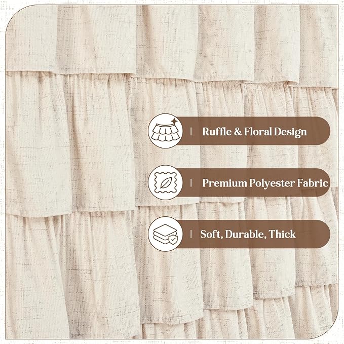 Extra Long Farmhouse Shower Curtains for Bathroom with Ruffle, 72"Wx84"L | Ruffle Design, Vintage Rustic Boho, Washable Waterproof Shower Curtain for Bathroom Bathtub, 12 Metal Hooks