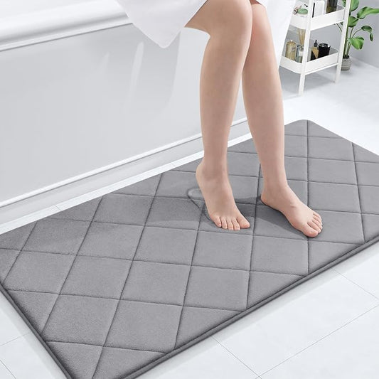 OLANLY Memory Foam Bath Mat 47x24, Ultra Soft and Absorbent Bathroom Rugs | Medium Grey, Quick Dry, Machine Washable Shower Bath Rugs, Comfortable Bath Carpet for Bathroom Floor, Tub and Shower