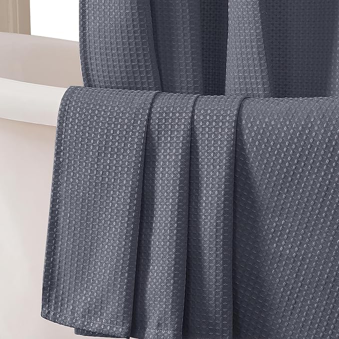 Grey Shower Curtain Set, Waffle Textured Heavy Duty Fabric Shower Curtain for Bathroom, Luxury Hotel Weighted 230GSM Bath Curtain with 12 Plastic Hooks, Machine Washable, 72x72
