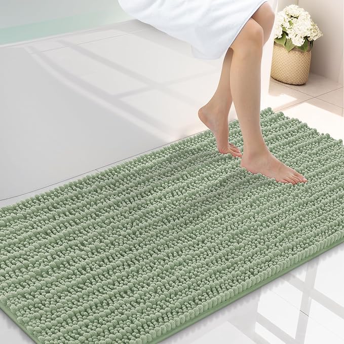 Smiry Bathroom Rugs 40X24, Extra Soft Rubber Backing Chenille Bath Mats | Sage Green Machine Washable Non Slip Quick Dry Bath Mats for Bathroom Floor, Tub, Shower, Home Decor Accessories