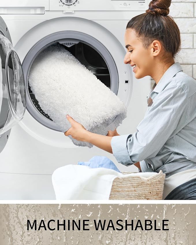 Bathroom Rugs Non Slip Washable 59x24, Ultra Thick Soft Microfiber Absorbent Bath Mats, High Density Foam Latex Non Slip Backing Bath Rugs, Fluffy Floor Carpet for Tub&Shower, White