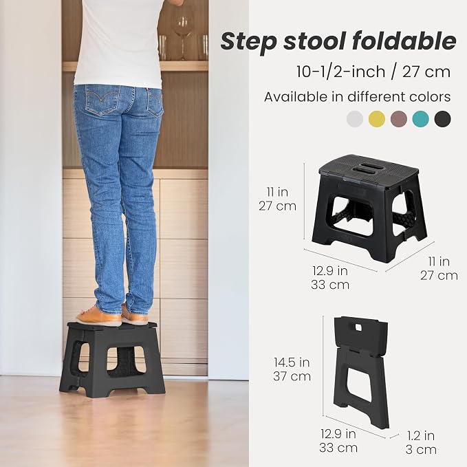 Vigar Compact Step Stool Foldable, 10-1/2-inch Step Stools for Adults up to 330 Pound, Lightweight Stool, Non-Slip Folding Step Stool, Black | For Adults, Up to 330 Pound, Lightweight Stool, Folding Design, Compact Size, Stable Surface, Easy to Store