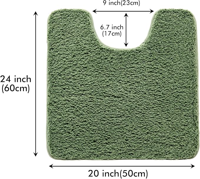 MIULEE Moss Green Microfiber Toilet Bath Rug U-Shaped Contour 20x24 Inch | Absorbent, Non Slip, Quick Dry, Fluffy Bath Rugs for Bathroom Floor Tub Showers, Machine Washable