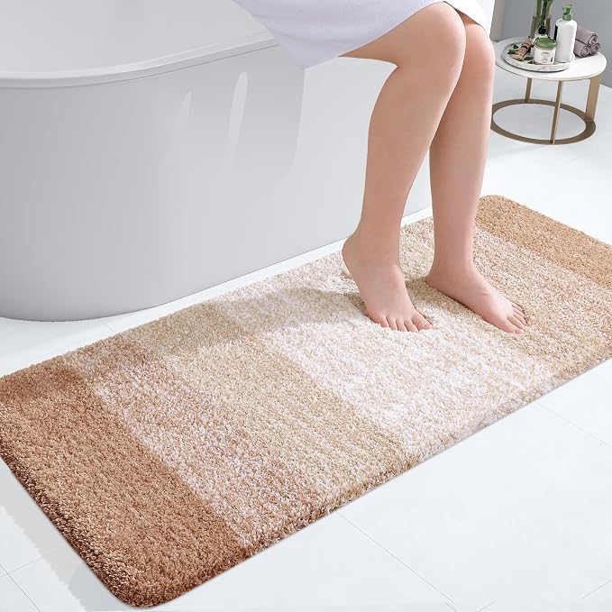 OLANLY Bathroom Runner Rug 47x20, Extra Soft Absorbent Microfiber Bath Rugs | Beige, Non-Slip Quick-Drying Rubber Backing, Machine Washable Long Bath Mat for Floor, Tub and Shower, Home Decor Accessories