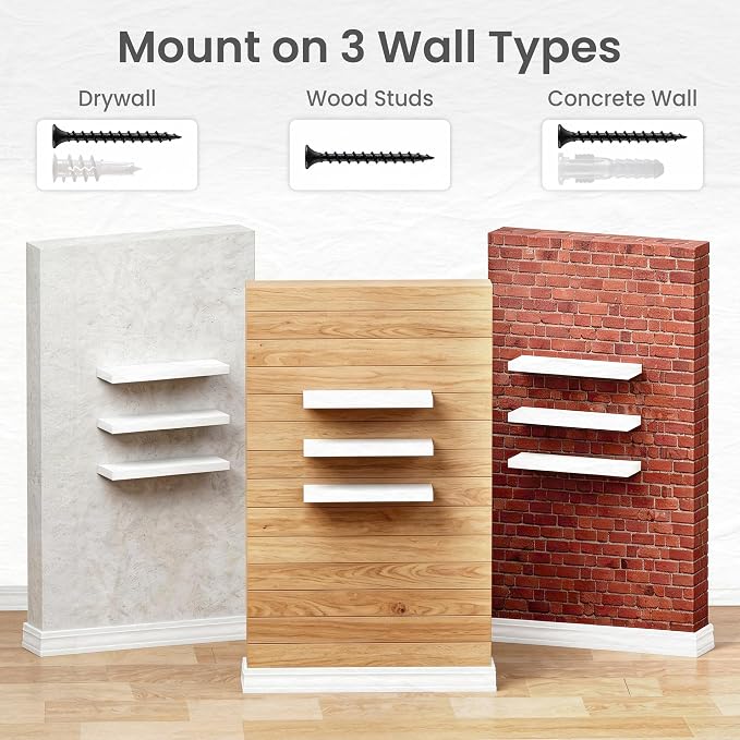 24 in Floating Shelves for Wall Decor Color White,Pack 2 | Modern floating shelves for living room,bedroom,kitchen and bath.Organize & display books,photos and decor.easy mount,sturdy.