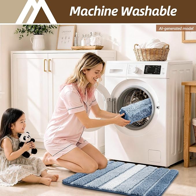 COSY HOMEER Bathroom Rugs 30x20,Ultra Soft Absorbent Bath Mat,Blue | Non-Slip TPR Backing Stays in Place, Machine Washable Bath Rugs Shaggy Rug for Bathroom Floor