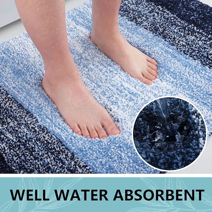 Arotive Microfiber Bathroom Rugs, Shaggy Soft Absorbent Bath Rug, 34x21 | Blue, Rubber Backing Thick Plush Machine Washable Dry Bath Mats for Bathroom, Tub and Shower, Rectangular