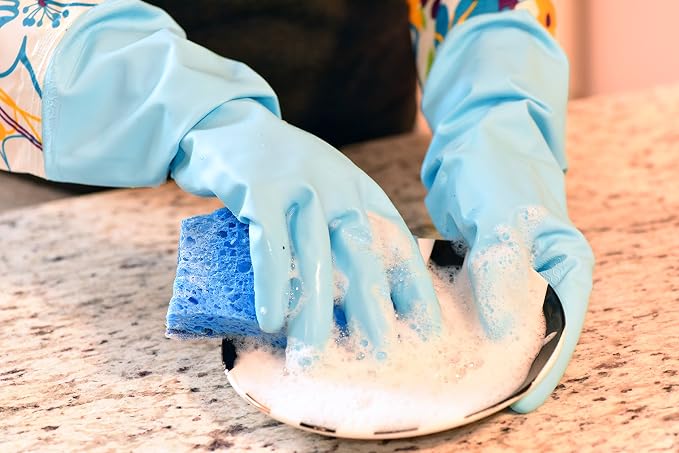 G & F Reusable Household Cleaning Gloves, Cotton-Lined Latex Rubber Dishwashing Gloves, Non-Slip Waterproof Kitchen & Bathroom Gloves for Washing Dishes, Scrubbing, Mopping & Household Chores