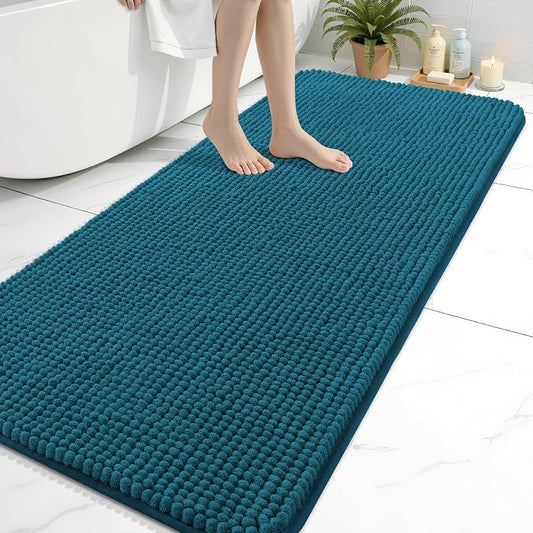 Arotive Chenille Bathroom Rugs 60x24, Soft Absorbent Bath Mat, Peacock Blue | Rubber Backing, Machine Washable Dry Bath Mats for Bathroom Floor, Tub and Shower, Home Decor Accessories