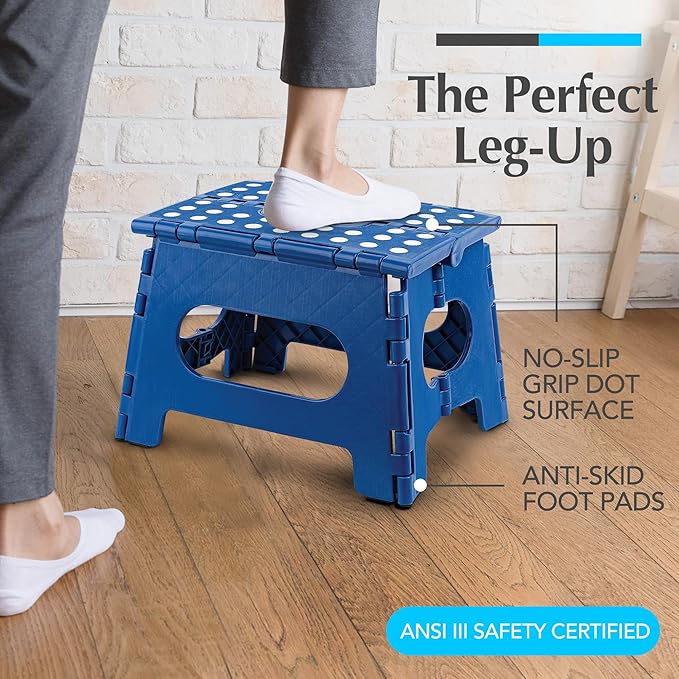 Handy Laundry Folding Step Stool 9 Inch 2-Pack, Blue, Holds 300 lbs | 2-Pack, 9 Inch, Blue, Foldable Collapsible Step Stool, Non-Slip, Holds 300 lbs, Kitchen Bathroom Bedroom, Adults
