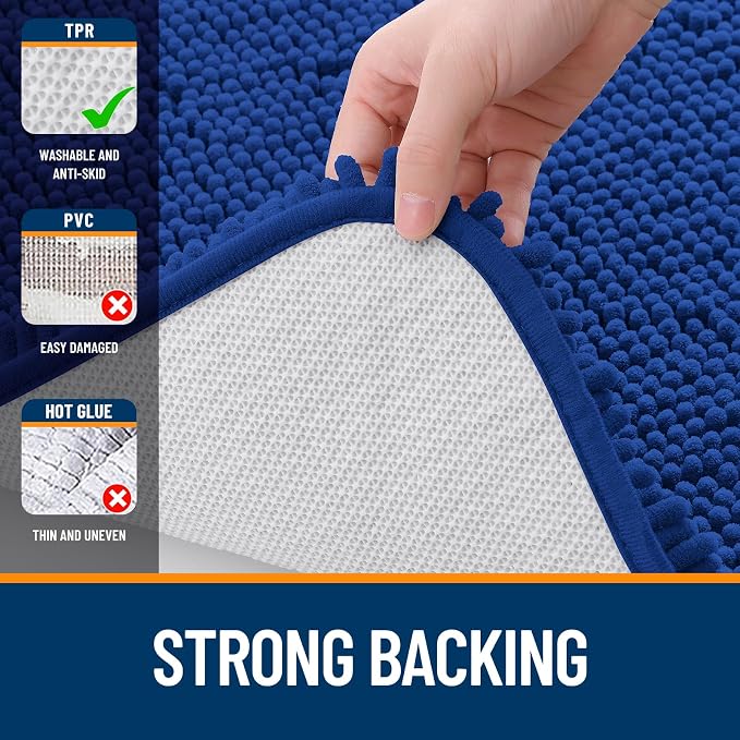 OLANLY Bathroom Rugs 35x24, Extra Soft Absorbent Chenille Bath Rugs | Royal Blue, Quick-Drying Rubber Backing, Machine Washable Bath Mat for Bathroom Floor, Tub and Shower, Home Decor Accessories