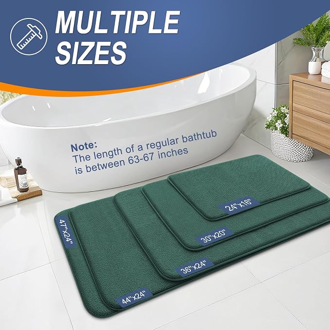 OLANLY Memory Foam Bathroom Runner Rugs 59x20, Long Mats, Blackish Green | Soft Quick Dry Bath Rugs, Non-Slip, Absorbent Machine Washable Mat for Bathroom Floor, Tub and Shower, Home Decor Accessories