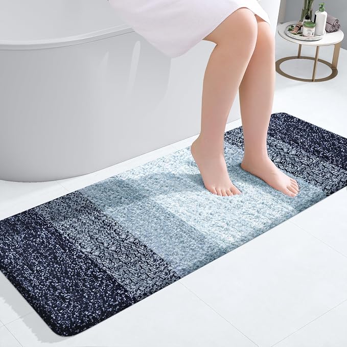 OLANLY Bathroom Runner Rug 47x17, Extra Soft Absorbent Microfiber Bath Rugs | Airy Blue, Non-Slip Quick-Drying Rubber Backing, Washable Long Bath Mat for Floor, Tub and Shower, Home Decor