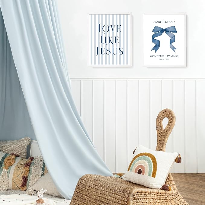 LARTSFRO Coquette Navy Blue Bow Jesus Wall Art Decor Posters, Blue Bow Christian Room Bedroom Bathroom Wall Art Decor Aesthetic for Teen Girls College Gifts, Inspirational Bible Verses Bow Wall Decor, 10x8 Inch Set of 4 Bow Pictures(UNFRAMED)