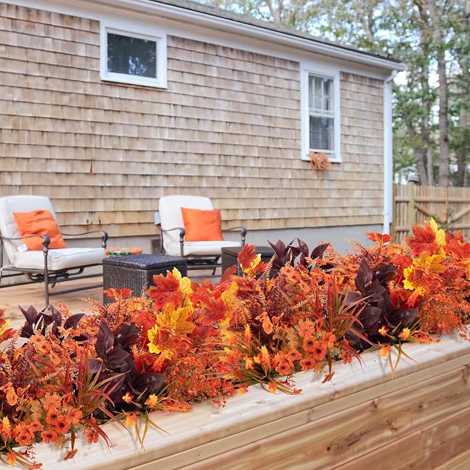 24 Pcs Artificial Fall Flowers Fake Mums for Decoration Outdoor | UV resistant, silk flowers, plastic plants, for indoor outside autumn Thanksgiving garden yard window box home decor