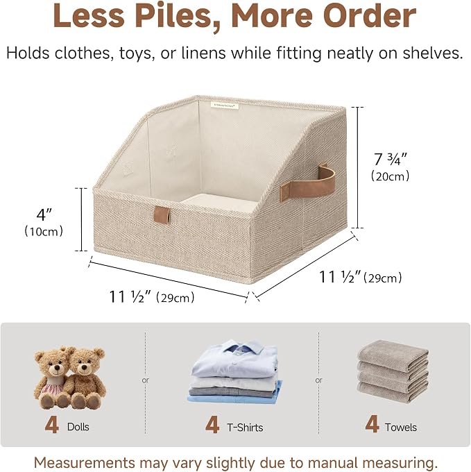 StorageWorks Closet Storage Bins Trapezoid, Brown and Beige, Small, 3-Pack | Closet Organizer Bins for Closet Shelves, Cube Storage, Fabric Clothes Bin, Foldable Organizing Baskets with Handles