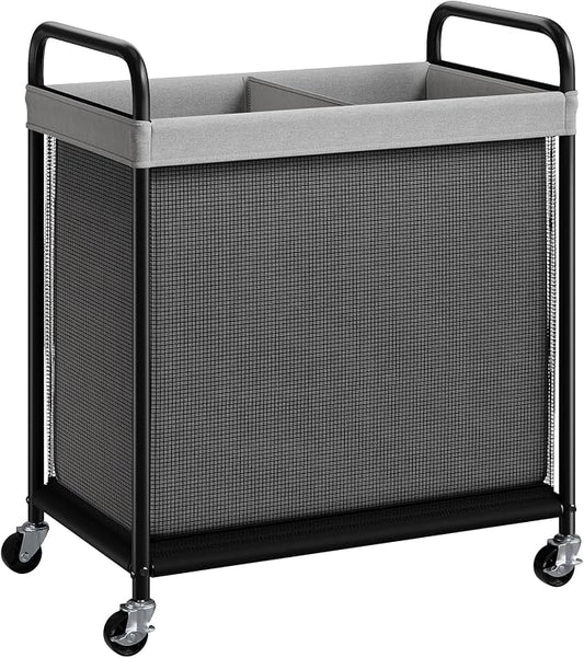 ELYKEN Laundry Hamper 2 Section, 100L Rolling Laundry Sorter with Wheels | Removable Washable Liner Bags, Sturdy Steel Frame and Metal Handle, Double Compartment Clothes Organizer for Laundry Sorting