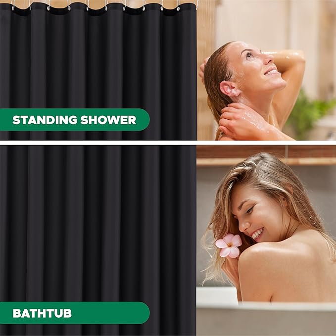 Biscaynebay Hotel Quality Fabric Shower Curtain Liners 66" Width by 72" Length, Black Water Resistant Bathroom Curtains, Rust Resistant Grommets (11 Holes) Weighted Bottom Machine Washable