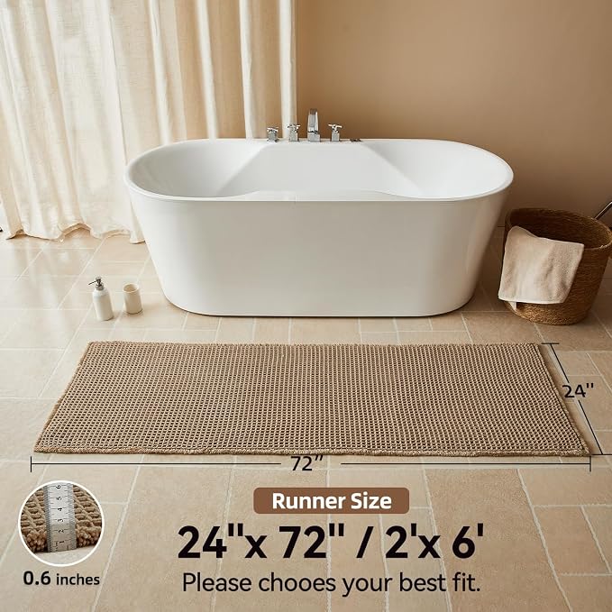 Triohero Waffle Runner Bath Mat - Long Bathroom Rugs Non Slip Washable, Ultra Soft Super Absorbent Quick Dry Boho Farmhouse Bathroom Decor, 24" x 72", Khaki