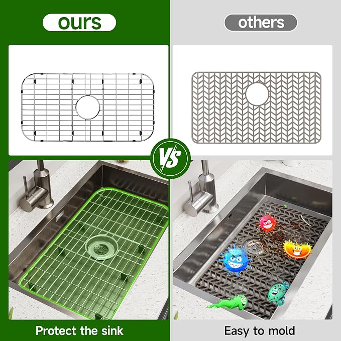 Sink Protectors for Kitchen Sink 28" x 15" with Sink Strainer | Rust Resistant Stainless Steel Kitchen Sink Grid and Sink Protectors, Sink Rack for Bottom of Sink with Sink Strainers
