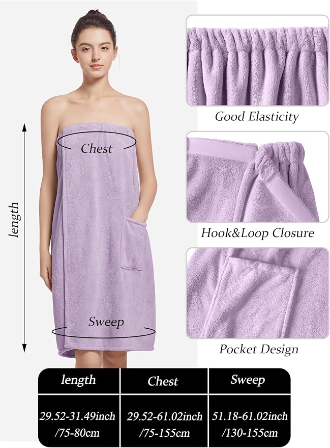 Women'S Soft Wrap Towel Full Length，Bath Robe After Shower Female Plush Long，Spa Bathrobes Lightweight With Pockets