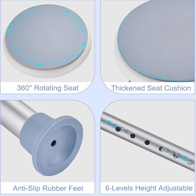 Shower Stool Chair for Inside Shower,360° Swivel,Light Blue,300LBS | 6-Level Adjustable Height Bath Chair,Shower Seat Stool for Bathroom,Upgrade Small Corner Stool for Seniors