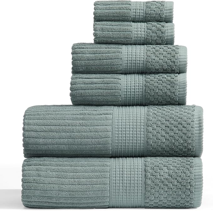 100% Cotton Bath Towel Set | 6-Piece Set | Silver Blue | Absorbent & Quick-Dry Bathroom Towels | Textured and Durable Cotton Towels for Bathroom | OEKO-TEX | Krista Collection