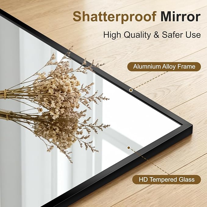 Bathroom Vanity Mirror for Over Sink, 30x20 Inch Matte Black Mirror | Shatterproof Tempered Glass, Anti-Rust Metal Frame, Rectangle Wall Mirrors for Bedroom, Living Room & Entryway