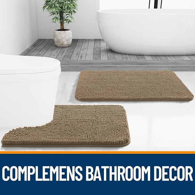 OLANLY Bathroom Runner Rugs 70x24, Extra Soft Absorbent Chenille Bath Rugs | Tan, Quick-Drying Rubber Backing, Machine Washable Long Bath Mat for Bathroom Floor, Tub and Shower, Home Decor Accessories