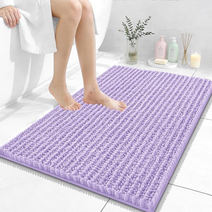 OLANLY Bathroom Rugs 36x24, Thick Soft Absorbent Chenille Bath Rugs | Lavender, Shaggy Bath Mat with Quick-Drying Rubber Backing, Washable for Floor, Tub and Shower, Home Decor Accessories