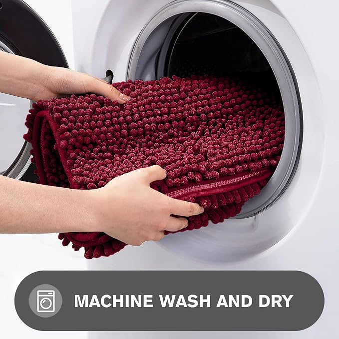 Vivid Burgundy Bathroom Rugs Sets 2 Piece – Absorbent and Washable Bath Mat, Non-Slip, Thick Soft Chenille Bath Rugs for Bathroom Floor, Shower, Sink - 17" x 24"+20" x 32"