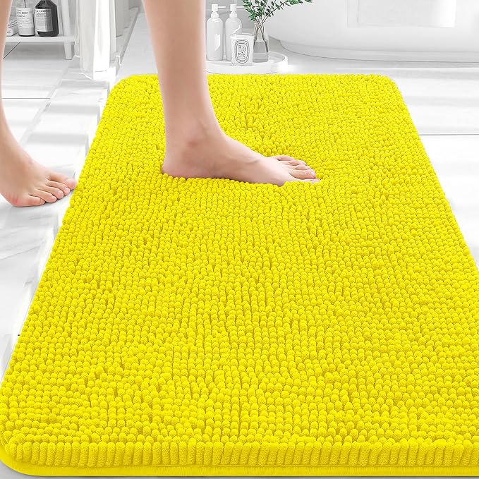 OLANLY Bathroom Rugs 30x20, Extra Soft Absorbent Chenille Bath Rugs | Lemon Yellow, Quick-Drying Rubber Backing, Washable Bath Mat for Bathroom Floor, Tub and Shower, Home Decor Accessories