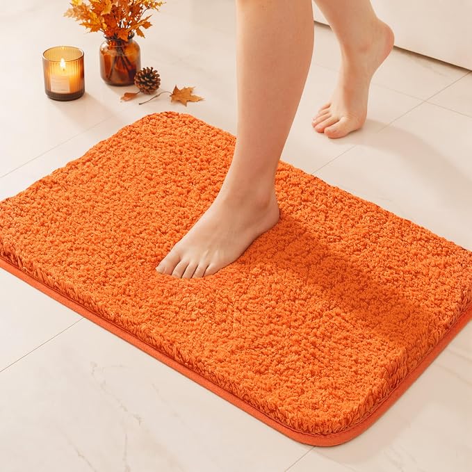 MIULEE Fall Orange Bathroom Rugs Soft Small Microfiber Bath Mat 16x24 Inch | Absorbent, Non Slip, Quick Dry, Fluffy Bath Rugs for Bathroom Floor Tub Showers, Machine Washable