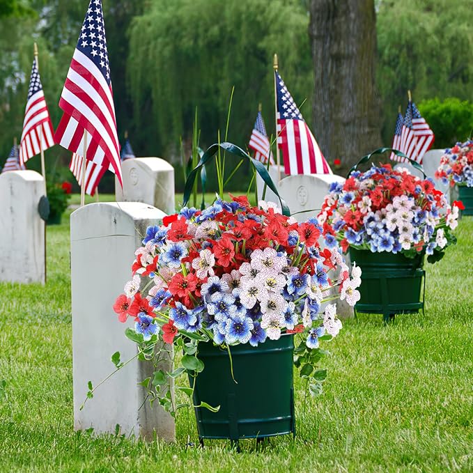 AGIRL Artificial Flowers Outdoor Fake Plants for 4th of July Garden Decor | 24 Bundles,Red White Blue,No Fade Plastic Faux Flowers,Memorial Day Independence Day Patriotic Grave Cemetery Decor
