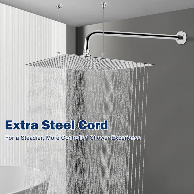 NearMoon Rain Shower Head, High Flow Stainless Steel Square Rainfall Shower, Waterfall Bath Shower Body Covering, Ceiling or Wall Mount (16 Inch, Chrome Finish)