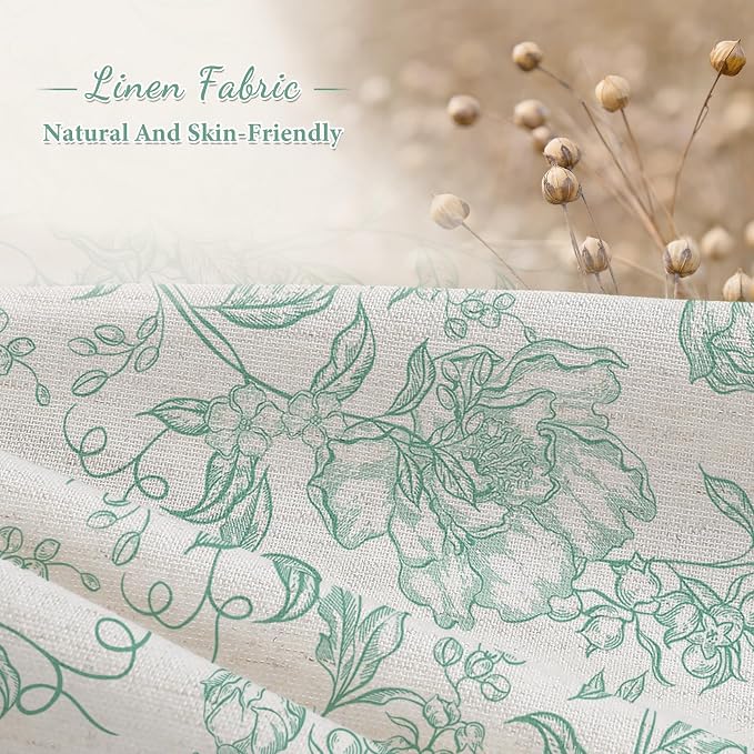 Teal Boho Linen Shower Curtain, Farmhouse Floral for Bathroom | Botanical floral print. Rustic farmhouse boho decor. Durable linen blend fabric. Machine washable for easy care. 36x72