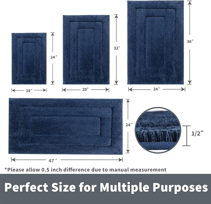 GRANNY SAYS Blue Bathroom Runner Rug 24" x 48", Soft Microfiber Bath Mat | Non-Slip long rug with TPR Backing, Absorbent, Machine Washable Extra Large Bath Rugs for Double Vanity, Shower, Tub