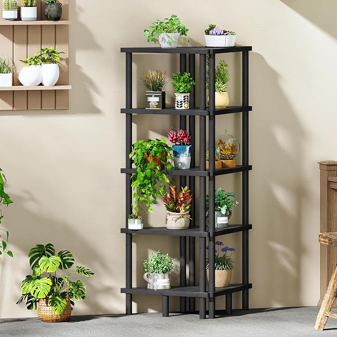 HOOBRO Corner Shelf Stand, 5-Tier Bamboo Corner Bookshelf, Plant Display, Corner Bookcase, Multipurpose Shelving Unit for Small Space, Living Room, Easy Assembly, BK124CJ01