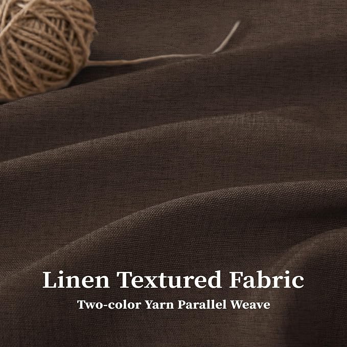60x72 Boho Scalloped Linen Textured Cloth Shower Curtain Set, Brown | Narrow Size, 230GSM Waterproof Polyester, Heavy Duty Fabric, 10 Plastic Hooks, Chic Modern Farmhouse Style, Machine Washable