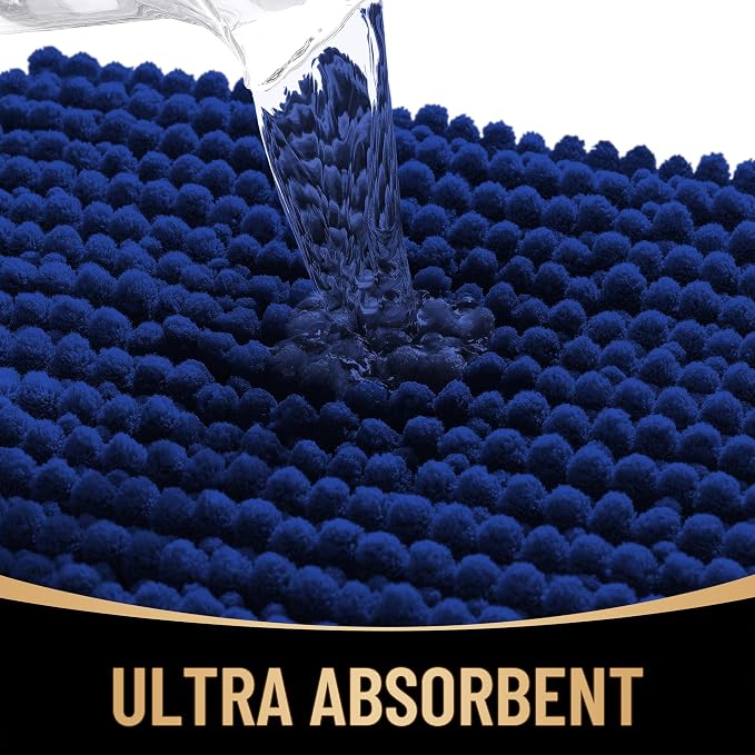OLANLY Thick Chenille Large Bathroom Rugs 59x35, Absorbent Bath Mat, Navy | Soft Bath Rugs, Rubber Backing, Machine Wash Dry, Bath Mats for Bathroom, Tub and Shower, Home Decor Accessories