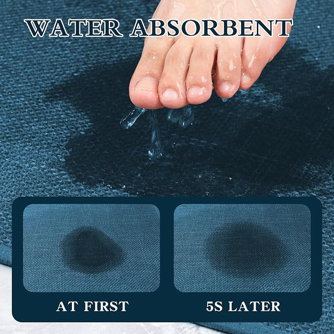 Bathroom Rugs Mat 59x24, Ultra Thin Non Slip Bath Mat Large Quick Dry Absorbent Bath Mat for Bathroom Floor, (Dark Blue, 59"x24")