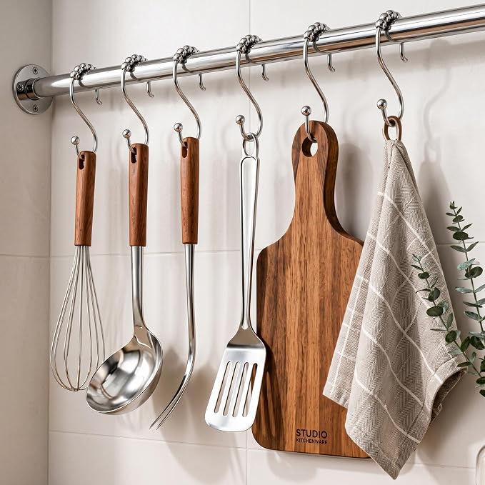 Hotop Shower Curtain Hooks Rings Rust Resistant Stainless Steel Hook Hangers for Bathroom Shower Curtain Kitchen Utensils Clothes Towels(24 Pieces)