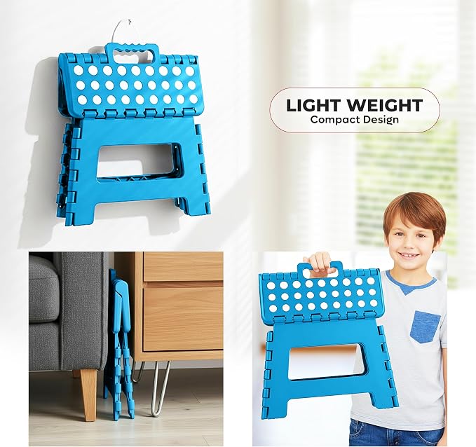Utopia Home Folding Step Stool 9 Inch, Anti-Slip, Blue, 1-Pack | Foldable step stool with anti-slip surface, built-in handle, and 300 lbs support for safe home use.
