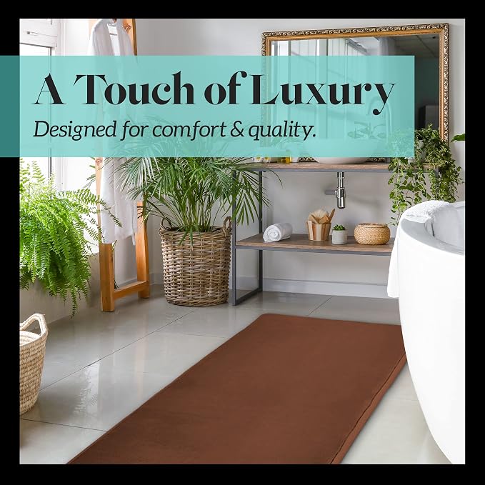 Memory Foam Bath Mat Non Slip Absorbent Super Cozy Velvet Bathroom Rug Carpet (60 inches X 17 inches, Brown)