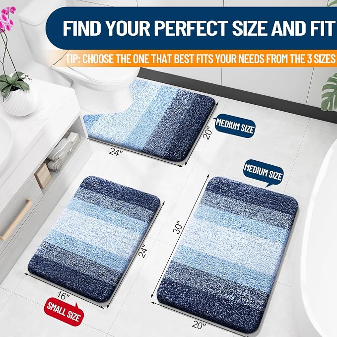 OLANLY Large Bathroom Rugs 50x30, Extra Soft Absorbent Microfiber Bath Rugs | Navy, Non-Slip Quick-Drying Rubber Backing, Machine Washable Plush Bath Mat for Floor, Tub and Shower, Home Decor Accessories