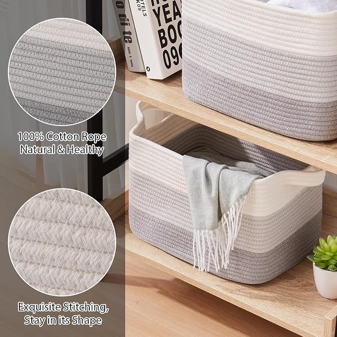 OIASKET Storage Baskets for Organizing, Woven Baskets for Shelves, Rectangle Decorative Organizer for Storage Clothes, Toy, Books, Towels Nursery Bins 3 Pack (Gradient Grey, 13"x9.85"x8.7")