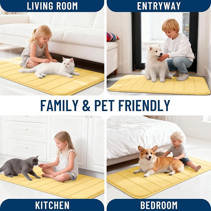 OLANLY Memory Foam Long Bathroom Rugs Runner 59x20, Super Soft Absorbent | Yellow, Quick Dry Bath Mat, Machine Washable Shower Floor Rugs, Bathmat Carpet for Bathroom Floor, Tub and Shower