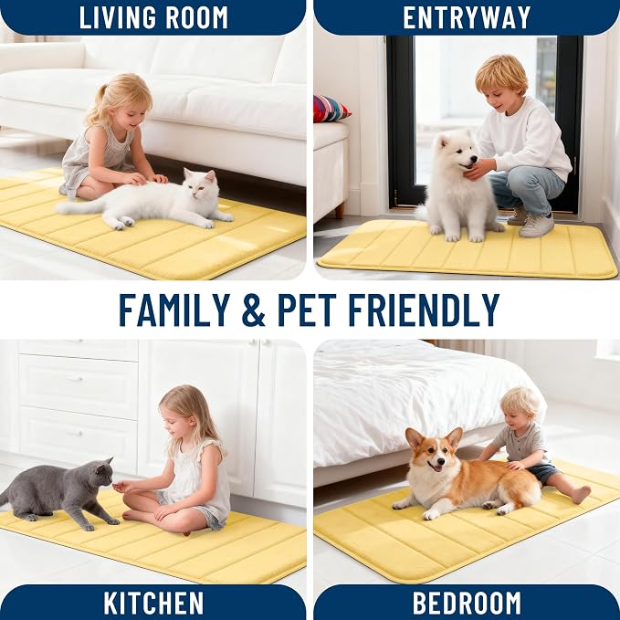OLANLY Memory Foam Large Bath Mat 70x46, Super Soft Absorbent Bathroom Rugs | Yellow, Quick Dry Bath Rug, Machine Washable Shower Floor Mats, Bathmat Carpet for Bathroom Floor, Tub and Shower