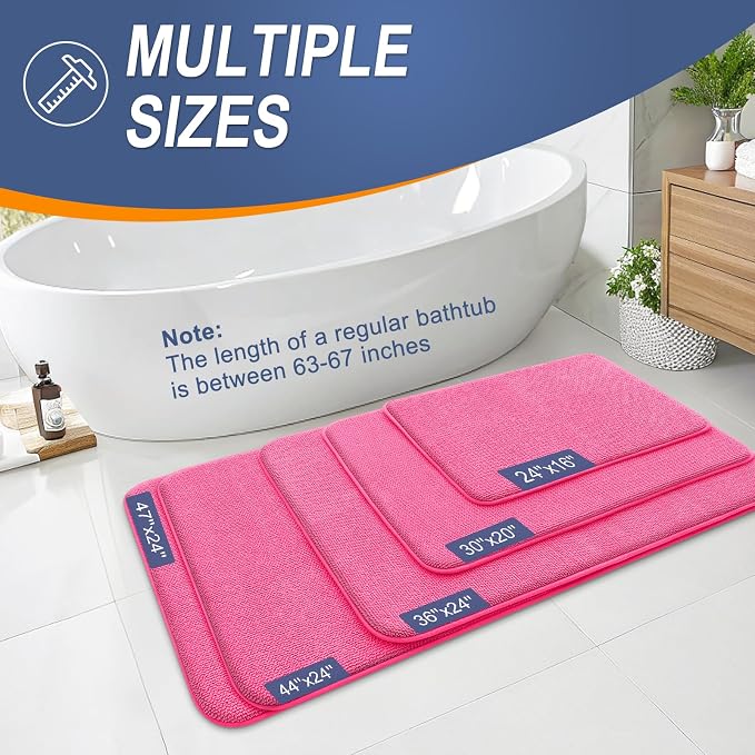 OLANLY Thick Memory Foam Bathroom Rugs 36x24, Absorbent Bath Mat, Hot Pink | Soft Quick Dry Bath Rugs, Non-Slip, Machine Washable Carpet for Bathroom Floor, Tub and Shower, Home Decor Accessories